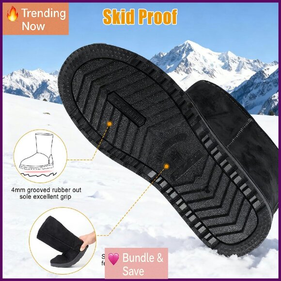 Women's Faux Suede Water Resistant Winter Boots Mid Calf Warm Fur Lined - Picture 4 of 8